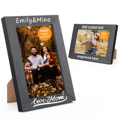 Personalized Picture Frame, Custom Picture Frames, Wooden Customized Photo Frame, Hanging/Tabletop Engraved Picture Frame, Personalized Add Your Custom Text Photo Picture Frame (4x6-Inch) - WoodArtSupply