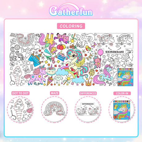 Gatherfun Unicorns Birthday Party Giant Coloring Poster - 31.5x 72 Inches - Versatile Classroom Wall Décor & Unicorns Birthday decorations-Poster or Table Cover for School Parties and Special Events Gatherfun