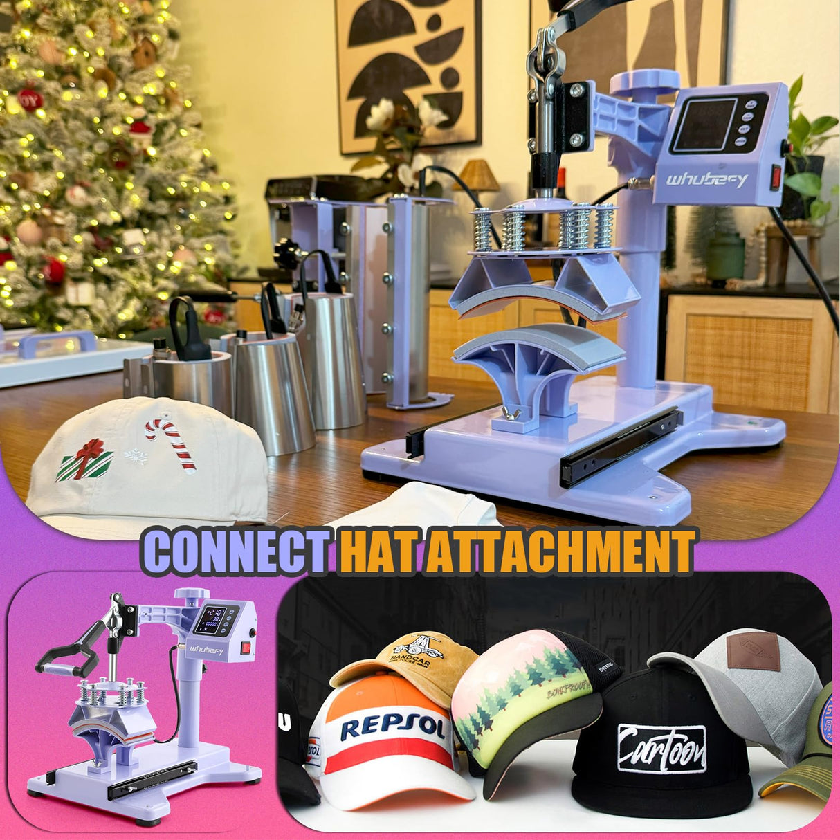 Whubefy 15x15 Heat Press Machine for T Shirts 5 in 1 Combo with 30oz Tumbler Press, Slide Out & Swing Away, Dual Tube Fast Heating, 3 Preset Modes & Counting Function for Bulk DIY Hats, Mugs, Plates Whubefy