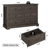 HOSTACK 6 Drawer Double Dresser, Modern Farmhouse Chest of Drawers, Wide Dressers Organizer, Accent Wood Storage Cabinet for Living Room, Hallway, HOSTACK