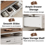 GarveeHome Farmhouse Coffee Table with Drawers, 47.2" Center Table Rustic Coffee Tables White Brown Living Room Table, with Open Shelf and 6 Support Legs GarveeHome