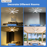 Autoday Large Ceiling Fans with Lights and Remote - 62 Inch White Ceiling Fan with Light, Quiet DC Motor, 3 CCT, Modern Dimmable Lighting & Ceiling Fans for Living Room Patio,Indoor/Outdoor Autoday