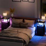 LAKEMID Night Stand Set 2 with Charging Station, End Table Set of 2 with 20 Colors LED Light Strip 3 Drawers, Side Tables Bedroom with USB Ports and Outlets for Living Room, Office (Black) LAKEMID