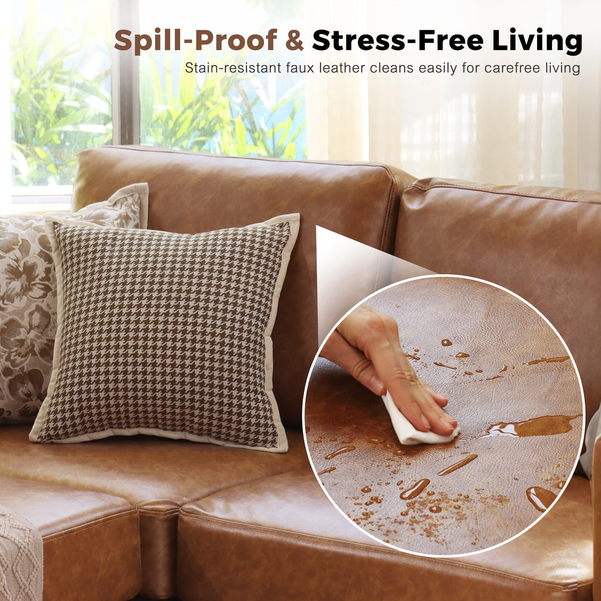 ABCASA 118.5" Faux Leather Modular Sectional Sofa with Storage Seat, Oversized 4 Seater Couch Deep Seat with Removable Cover Brown ABCASA