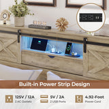 Hasuit Farmhouse Bed Frame California King Size with Storage Bookcase Headboard, Wooden Cal King Bed with LED Lights, Charging Station, 2 Drawers, Country Rustic Bed Frame with Sliding Barn Door Hasuit