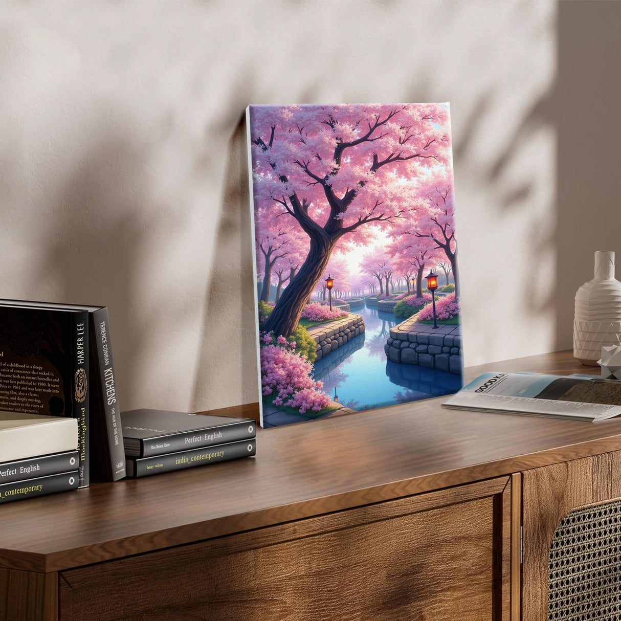 JOOZ Cherry Blossom Paint by Numbers Kit for Adults Framed Lake Paint by Number with Easel DIY Sakura Oil Painting by Numbers Adult Paint by Number Kits on Canvas Framed for Home Wall Decor 8x12 Inch JOOZ