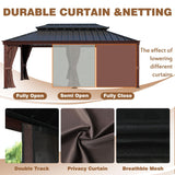 Yardenaler 12x20 FT Gazebo Wooden Finish & Metal Frame, Double Roof Permanent Outdoor Pavilion with Curtain & Netting for Patio. Garden, Backyard Yardenaler