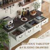 Yechen Sideboard Buffet Cabinet with Storage - 62" Large Buffet Cabinet with 4 Drawers & 4 Doors, Modern Farmhouse Coffee Bar Buffet Table with Wood Top for Kitchen, Dining Room, Living Room, White Yechen
