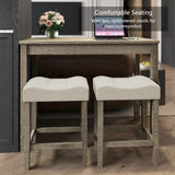 3-Piece Allamazing Natural Counter Height Bar Table Set with USB Ports and 2 Fabric Padded Stools allamazing