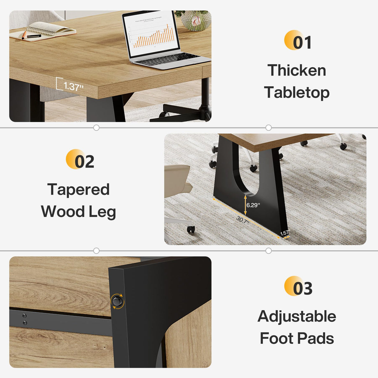 Tribesigns Large Conference Table, 70.9 Inches Rectangular Office Desk, Rustic Wood Conference Meeting Room Table for 6-8 People, Business Seminar Tables, Breakroom, Reception Office Furniture, Oak Tribesigns