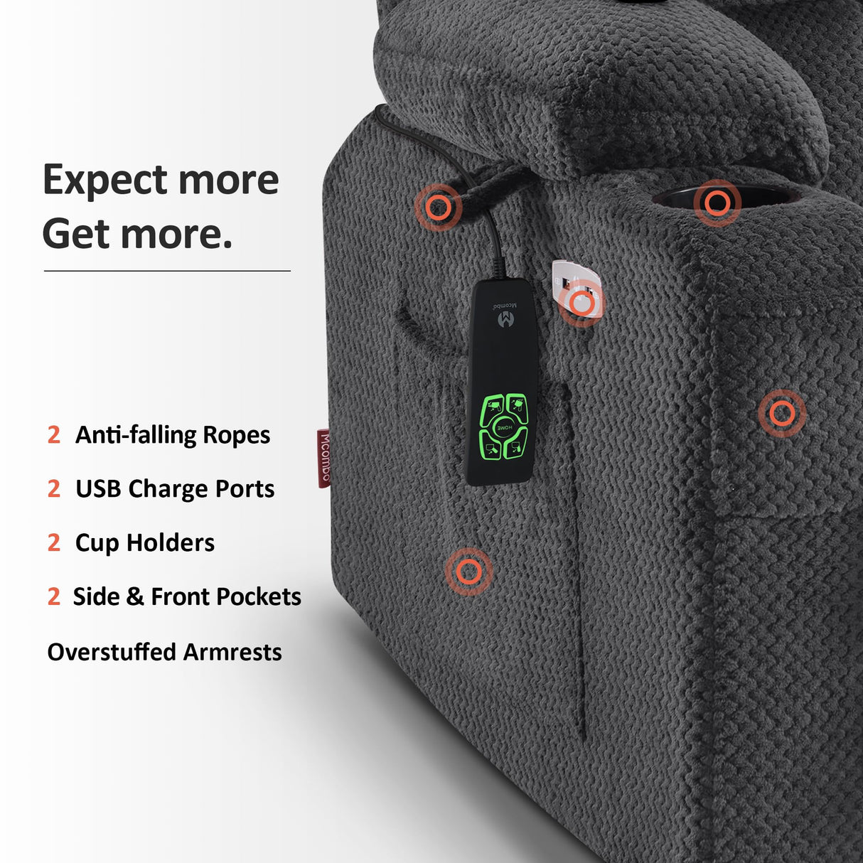 MCombo Dual Motor Power Lift Recliner Chair with Massage and Heat for Elderly People, Infinite Position, USB Ports, Cup Holders, Fabric 7890 (Medium-Regular, Dark Grey) MCombo