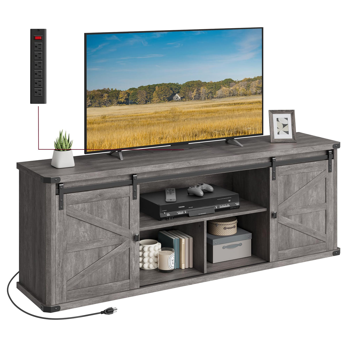 VASAGLE TV Stand for TVs up to 75 Inches, Farmhouse Entertainment Center with Sliding Barn Doors, TV Console Table for Living Room, Misty Gray ULTV325G68 VASAGLE