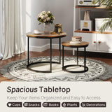 Otterease Nesting Tables Set of 2, Round Coffee Table, Small Nesting Coffee Table with Adjustable Non-Slip Fee, Wood Grain Top Nesting Tables for Living Room, Bedroom (Wood Grain Brown) Otterease