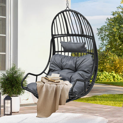 YITAHOME Hanging Egg Swing Chair Egg Chair Wicker Indoor Outdoor Hammock Egg Chair with Cushions 330lbs for Patio, Bedroom, Garden and Balcony, Black(Stand not Included)