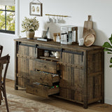 REAHOME 60" Buffet Cabinet with Storage, Farmhouse Sideboard Buffet Cabinet with Sliding Barn Doors & 3 Drawers, Wood Coffee Bar Cabinet Buffet Table for Kitchen, Dining Room, Rustic Brown REAHOME