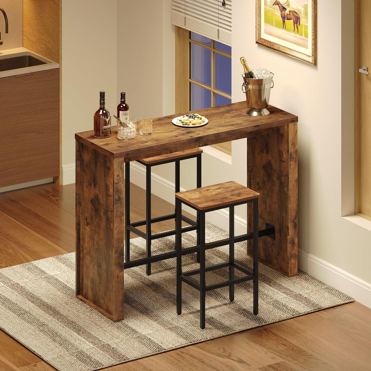 MAHANCRIS Bar Table, 35.4" Counter Height Pub Table, Industrial Rectangular Hightop Table, Kitchen Dining Bar Height Tables with Footrest, for Narrow Space, Rustic Brown and Black BTHR1901 MAHANCRIS