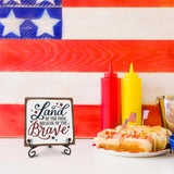 July 4th Wooden Plaque With Iron Stand - Free & Brave - 4"X4" Wood Sign For Memorial Day, America Patriotic Tabletop Signs, Shelf, Desk Decorations, Party Supplies - 07 Ketsord