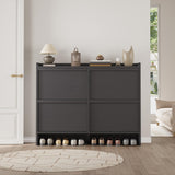 GarveeHome Shoe Cabinet with 4 Flip Drawers, Wooden Shoe Organizer Cabinet with Adjustable Shelf, Shoe Storage for Entryway, Hidden Shoe Cabinet for Hallway, Living Room, Black GarveeHome