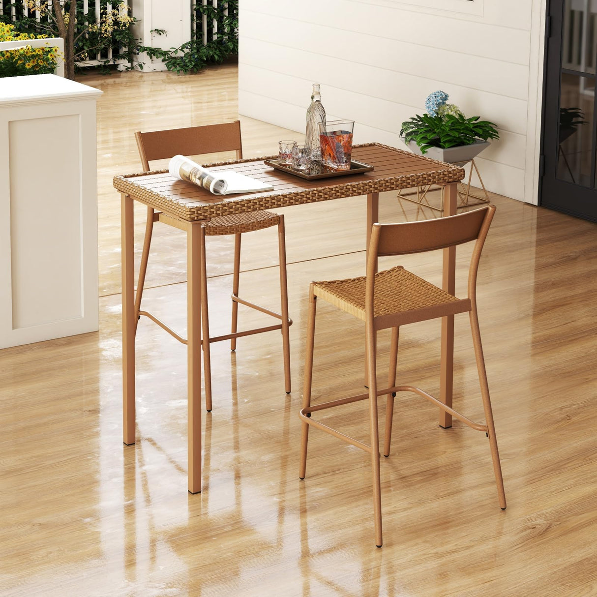 Tangkula Patio Bar Table, Heavy Duty Rectangle Metal Frame 48 Inches Outdoor Counter Height Table, for Backyard, Poolside, Balcony, Lawn Tangkula