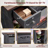 IFBUY 54" Farmhouse Electric Fireplace with Mantel, 33" Tall LED Fireplace TV Stand w/7 Lighting Colors, 23'' Freestanding Electric Fireplace Heater, Open Adjustable Shelves & Drawers, Grey IFBUY