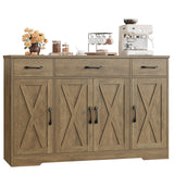 HOSTACK Buffet Sideboard Cabinet with Drawers, 55" Large Buffet Storage Cabinet with Shelves and Doors, Modern Farmhouse Coffee Bar Cabinet Wood Buffet Table for Kitchen, Dining Room, Rustic Brown HOSTACK