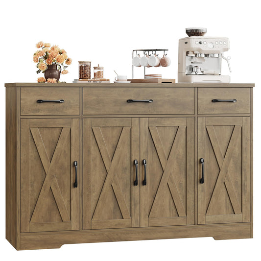 HOSTACK Buffet Sideboard Cabinet with Drawers, 55" Large Buffet Storage Cabinet with Shelves and Doors, Modern Farmhouse Coffee Bar Cabinet Wood Buffet Table for Kitchen, Dining Room, Rustic  - WoodArtSupply