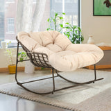 YITAHOME Rocking Papasan Chair, Outdoor Oversized Saucer Chair with Foldable Frame & Comfy Cushion, Wicker Basket Moon Chair for Patio, Porch, Bedroom (Brown+Beige) YITAHOME