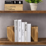 MyGift Rustic Burnt Solid Wood Geometric Style Bookends, Set of 2 MyGift