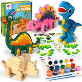 Mocoosy Wooden Dinosaur Painting Art Craft Kit for Kids 3-5, Build & Decorate Your Own Dino Crafts with Paint and Stickers, Wood Dinosaur T-Rex STEM Game Montessoi Toys Educational Gift for Boys Girls Mocoosy