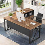 Tribesigns 63 inches Executive Desk and 47" lateral File Cabinet, L-Shaped Computer Desk Home Office Business Furniture with Drawers and Storage Shelves, Office Table,Brown and Black Tribesigns