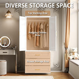 Polup Metal Armoire Wardrobe Closet with Three Drawers, 71“ Tall Large Wardrobe Cabinet with Hanging Rod, Freestanding Wardrobe Cabinet with Doors and Shelves for Bedroom, White, Assemble Required Polup