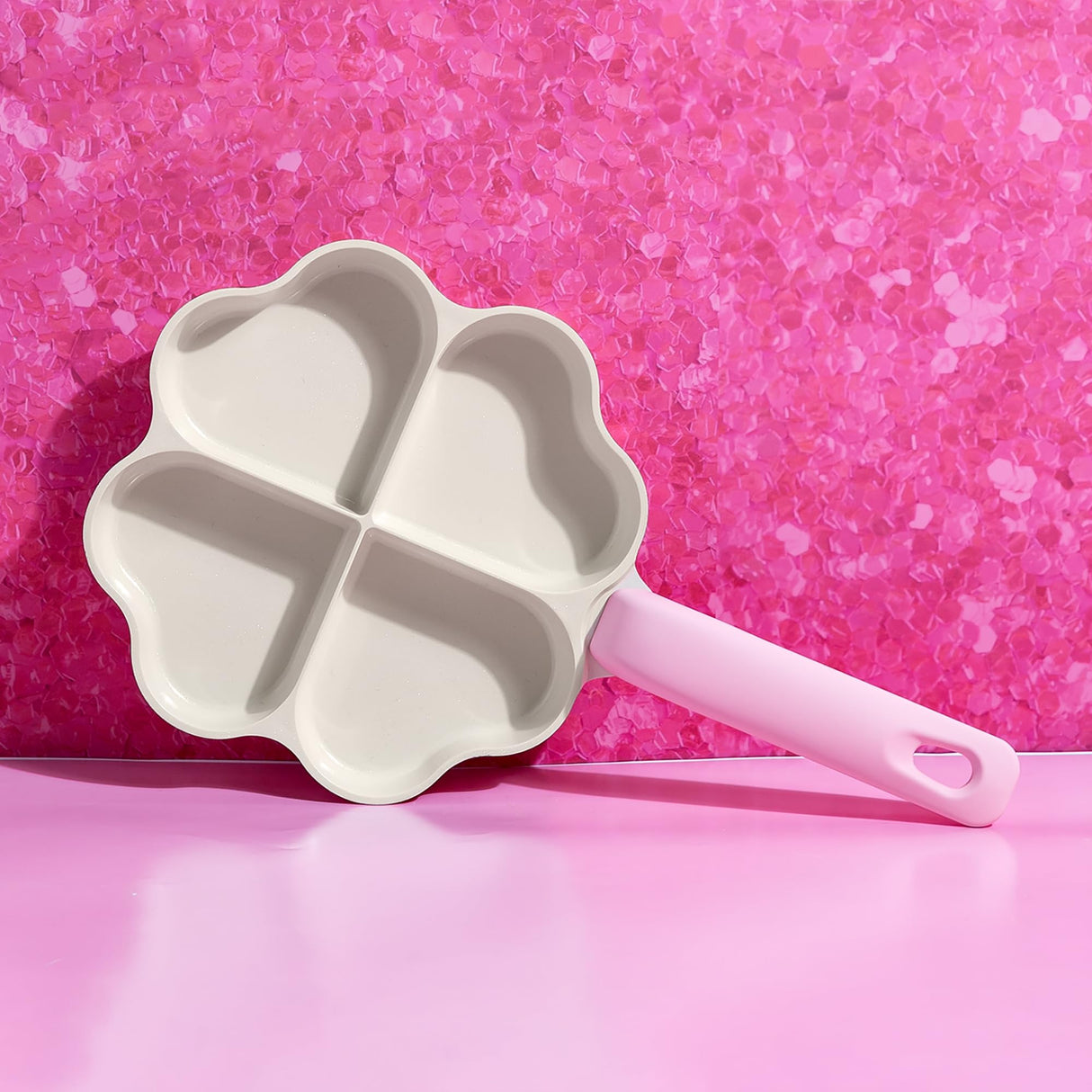 Paris Hilton Heart-Shaped Divided Fry Pan, Ceramic Nonstick Frying Pan with Individual Heart Sections, Dishwasher Safe, 8-Inch, Pink Paris Hilton