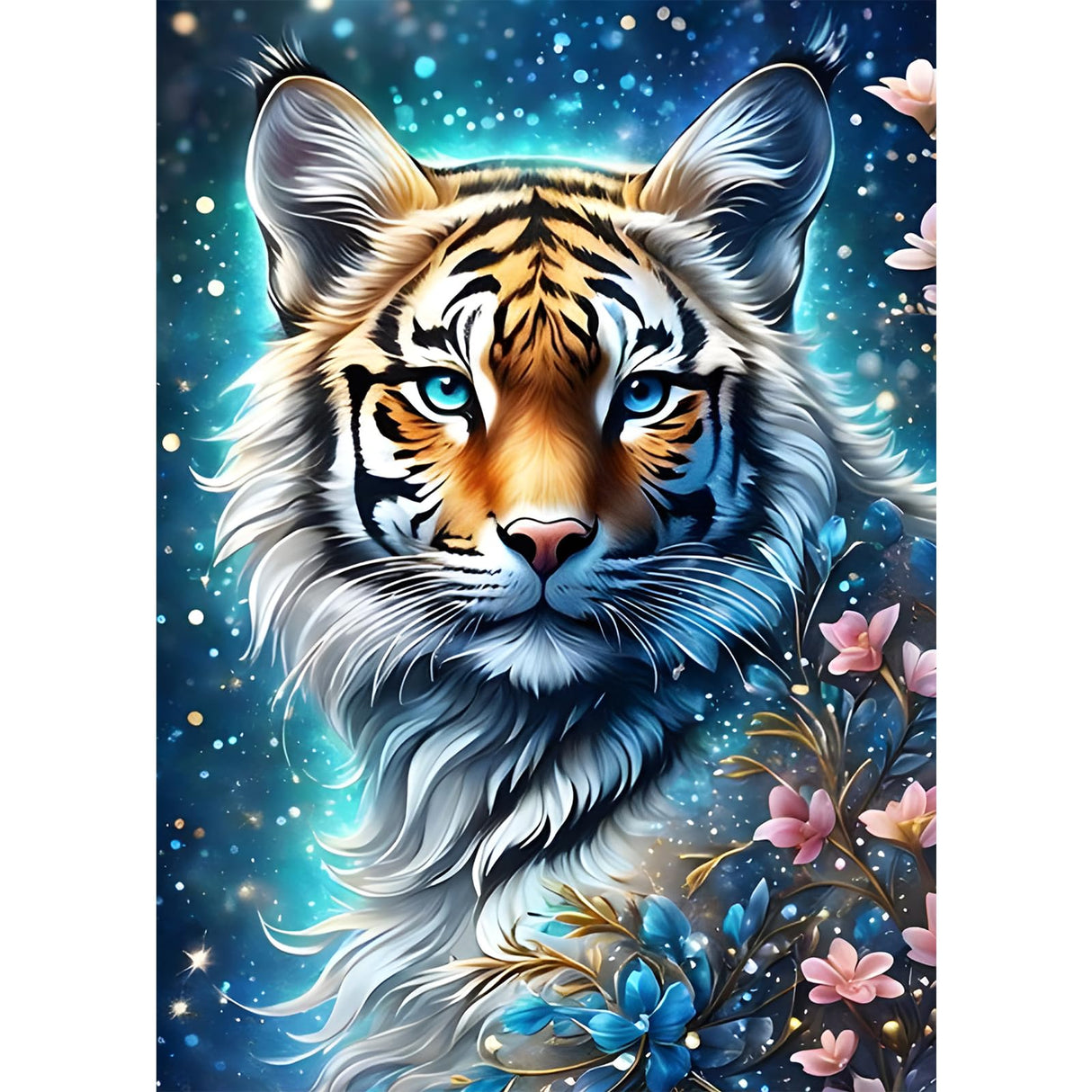 DPHERO Tiger Diamond Painting Kits for Adults,5D Glowing Tiger Diamond Art Kits for Beginners,Round Full Drill Flowers Diamond Painting Art,DIY Paint with Diamonds Gem Painting Art 12x16 inch DPHERO