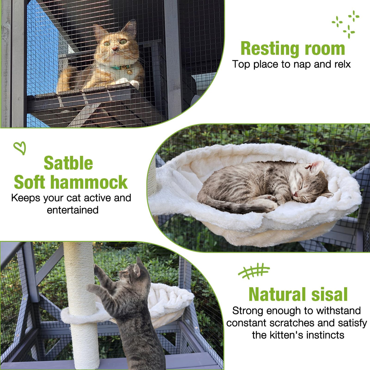 GUTINNEEN Catio Outdoor Cat Enclosure Mobile Cat House Indoor On Wheels with Scratch Post, Hammock, Resting Box, Platform, Tarp Roof 62.8", Grey GUTINNEEN