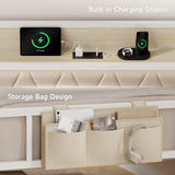 ONBRILL Twin Daybed with Trundle, Metal Day Bed Frame with Ergonomic Upholstered Headboard & Charging Station, Sofa Bed with Twin Trundle for Living Room, Bedroom, playroom, and Guest Room, White ONBRILL