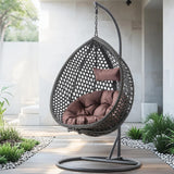 Egg Swing Chair Outdoor with Stand, Indoor Swing for Adults, Hanging Egg Rattan Basket Chair with Cushion and Pillow, Foldable Basket and Metal Stand for Porch, Patio, Bedroom, Balcony,Yard (Black) CRIPNAS