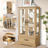 Curio Cabinet with Lighted(Light Blub Included),Tall Leg Glass Door Antique Cabinet,47"Curio Display Cabinet with 3-Tier Adjustable Glass Shelves,Curio Display Cabinet for Living Room (Light Oak) XUWANSHANG