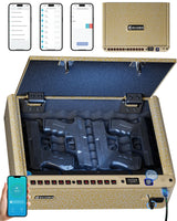 BILLCONCH Smart Gun Safe with Security Cable - Biometric Gun Safe for Handgun 4 Ways Quick Access with Fingerprint/Keypad/Key/APP Lock for Bedside Home Car with LCD/Voice Guide - Limited Gold BILLCONCH