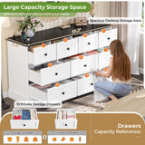 Hasuit Bedroom Dresser with 10 Drawers, 55.2" Long Dresser TV Stand with Charging Station, Farmhouse Dresser Chest of Drawers, Large Wood Storage Organizer Dresser for Bedroom Living Room, White/Black Hasuit