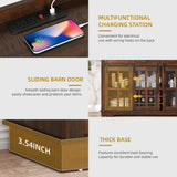 DWVO Farmhouse Coffee Bar Cabinet with Sliding Door and Drawers, 53" Kitchen Sideboard Buffet Cabinet, Home Bar Cabinet with Wine Rack for Kitchen Living Room, 3 Drawers Storage Cabinet, Brown Oak DWVO