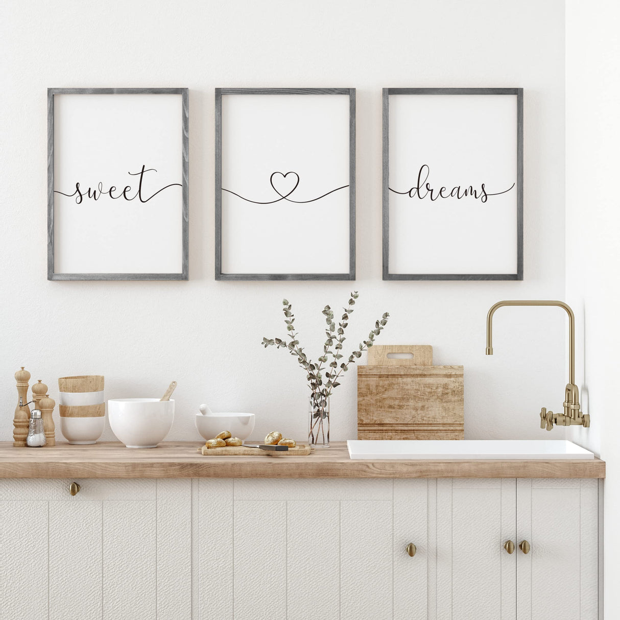 Set of 3 Framed Farmhouse Sweet Dreams Sign 11x14” Above Bed Wall Decor for Bedroom Decor Wall Art Wood Signs (11"x14", Gray) Houmury