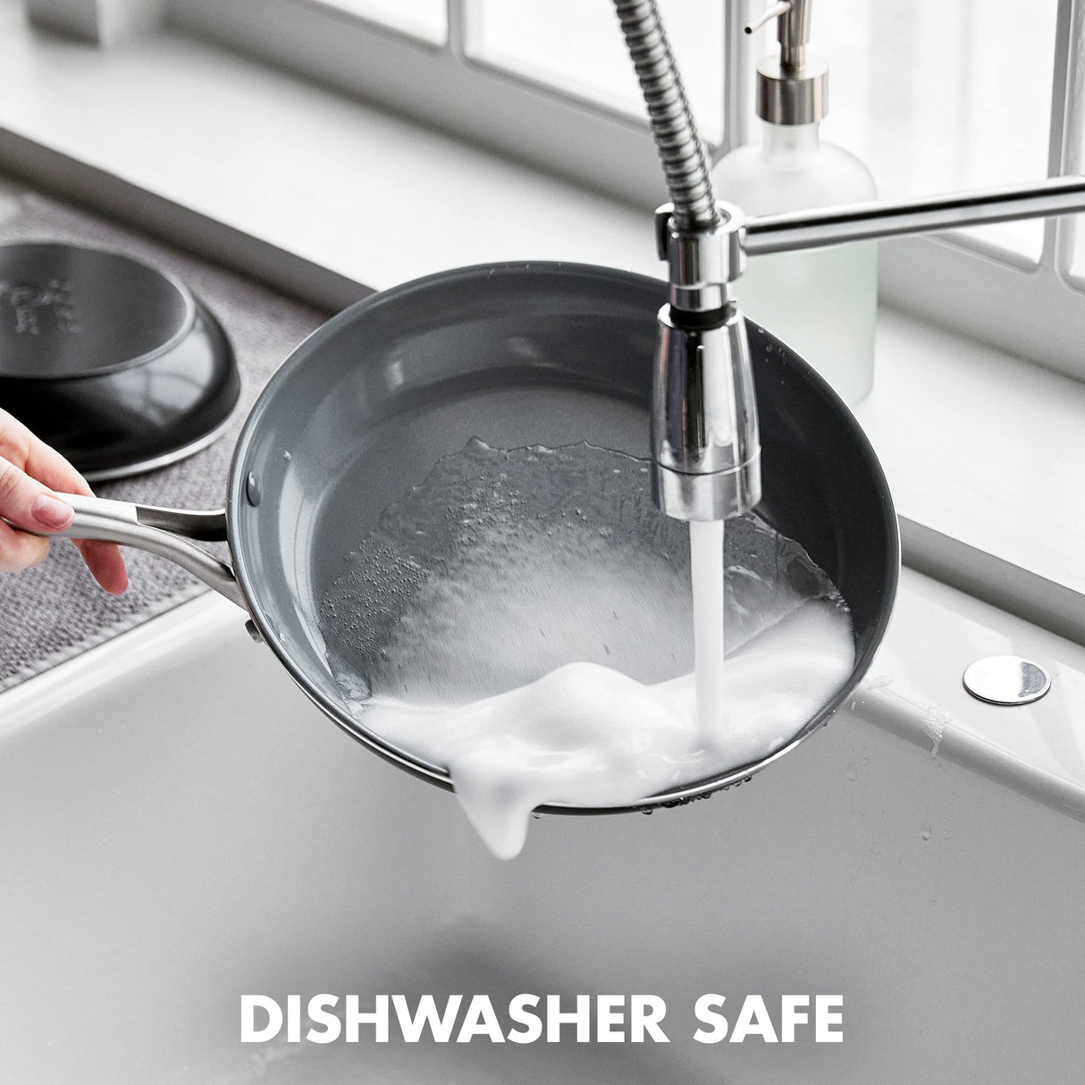 GreenPan Swift Healthy Ceramic Nonstick, 8" and 10" Frying Pan Skillet Set, Stainless Steel Handles, PFAS-Free, Dishwasher Safe, Oven Safe, Black GreenPan