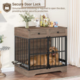 Dog Crate Furniture, 35 Inch Dog Kennel Indoor Furniture with Storage Drawers Rustic Pet Cage End Table with 2 Adjustable Bowls for Small/Medium/Large Dogs Halitaa
