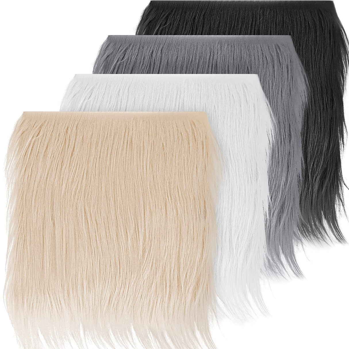 4 Pieces Faux Fox Fur Square Fabric Shaggy Fur Patches Fabric Cuts Chair Cover Seat Cushion Pad for DIY Craft(Khaki, White, Black, Gray) Tatuo