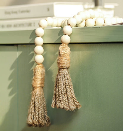 Meplait 39in Wood Bead Garland Farmhouse with Tassels,Versatile Prayer Beads Boho Chic Wall Hanging Home Decor(Natural)