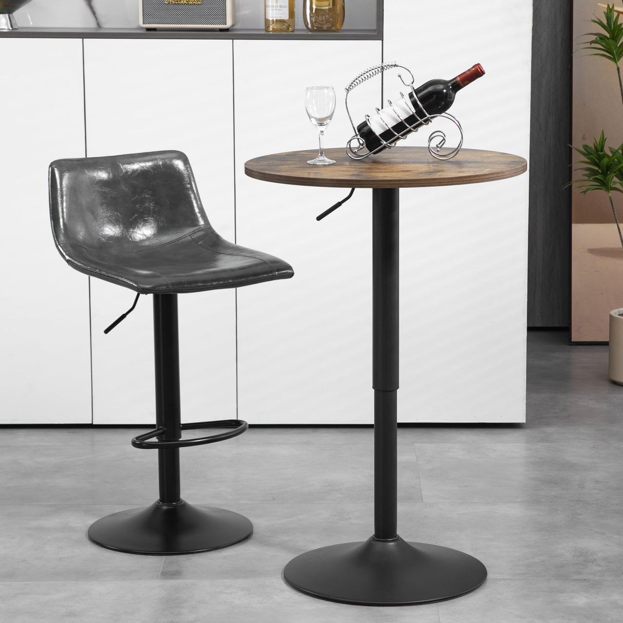 Finnhomy 23.6inches Round Cocktail Bar Table with Metal Base, Tall Bistro Pub Table, Adjustable 27.9''-35.4'' Counter Bar Height for Kitchen, Living Room, Easy Assembly, Rustic Brown Finnhomy