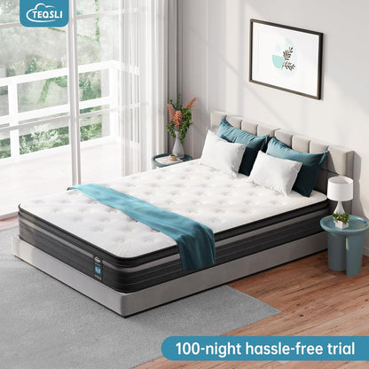 TeQsli Queen Mattress, 12 Inch Queen Mattress Hybrid, Gel Memory Foam with Queen Size Mattress in a Box & Individually Pocketed Springs for Pressure Relief