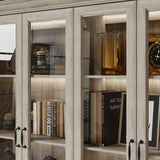 TAMUNE Display Cabinet with Lights, Bookcase Display Case Cabinet with 4 Glass Doors and 4-Tier Shelves, for Collectible, Grey Wood Grain 18.7" D x 68.5" W x 69.1" H TAMUNE