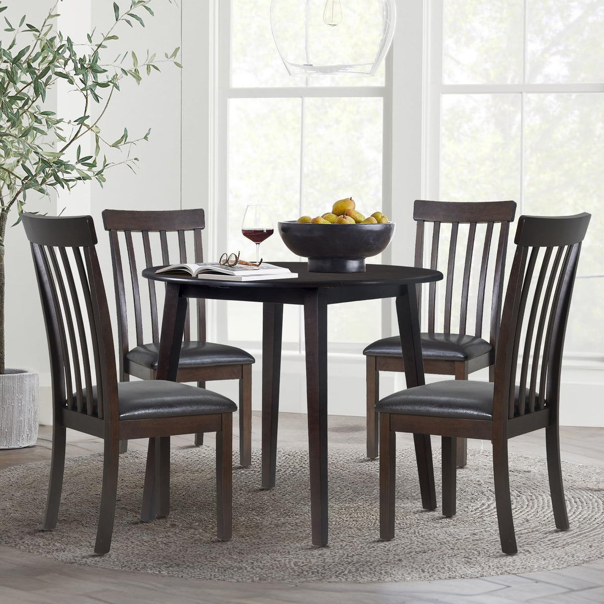 COLAMY 35.8" Wooden Kitchen Table, Expandable Folding Round Table for Small Spaces, Small Kitchen, Drop Leaf Dining Room Desk for Space, Home, Apartment, Office - Darkbrown COLAMY