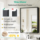 TokeShimi 14 x 18 Recessed Medicine Cabinet, Assembly Required, Black Bathroom Medicine Cabinet with Mirror, Stepless Adjustable Shelves, Tempered Glass, Beveled Aluminum Frame TokeShimi